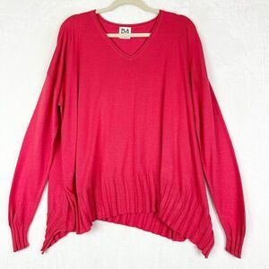 Planet By Lauren G Pima Cotton V Neck Sweater One Size Modal Coral Pink Ribbed